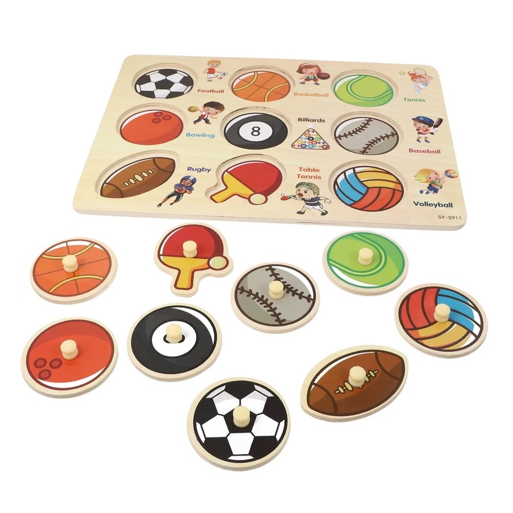 Montesorri Wood Puzzle Sports Balls Toy for Toddlers and Kids